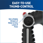 Easy to use thumb control. Easily set a stream of water at any level of flow.