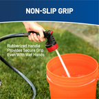 Spraying water in a bucket, showing how the rubberized non-slip grip provides secure handling with wet hands.
