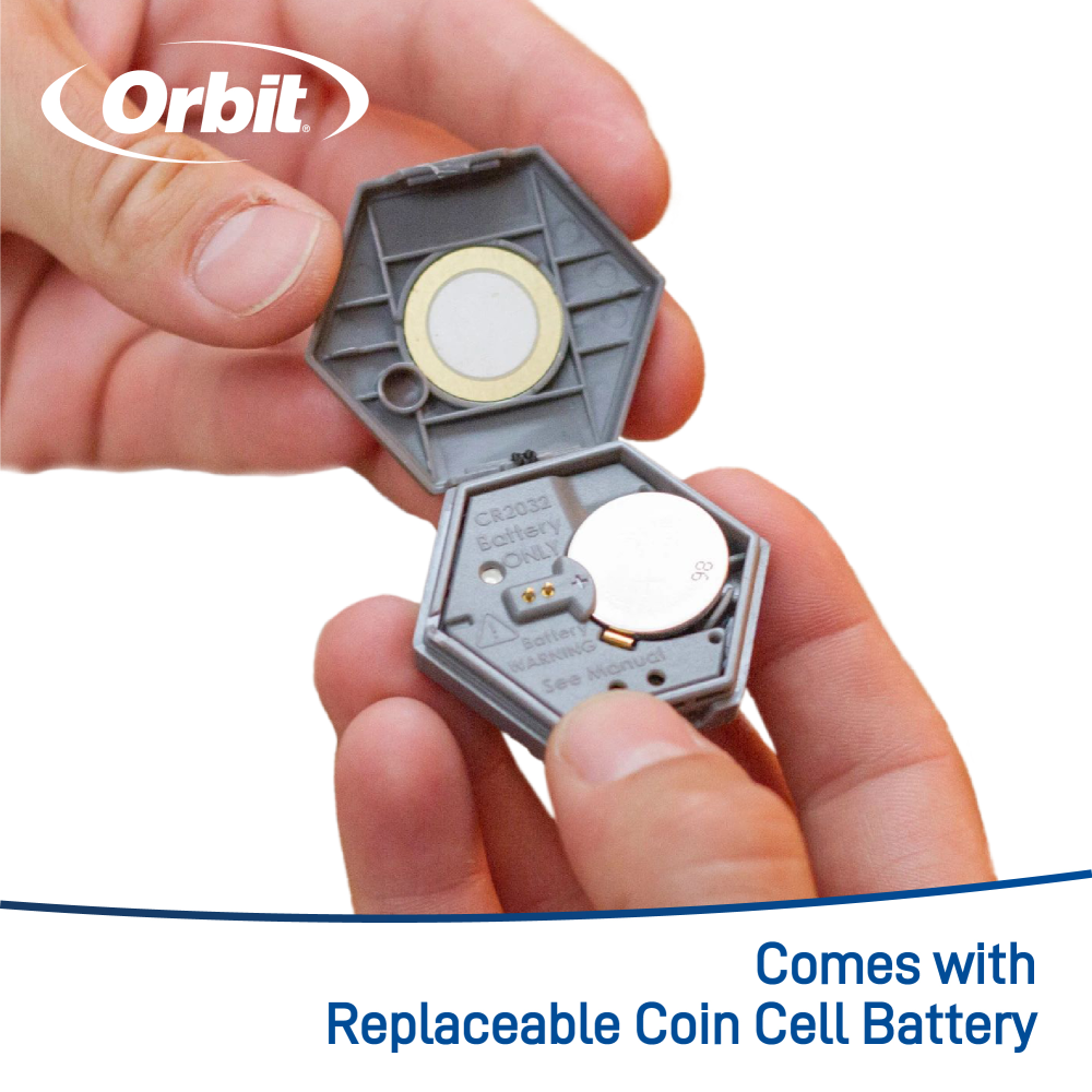 One B-yve flood sensor featuring its replaceable coin cell battery.