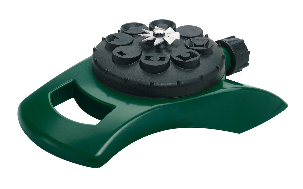 8-pattern plastic turret sprinkler.