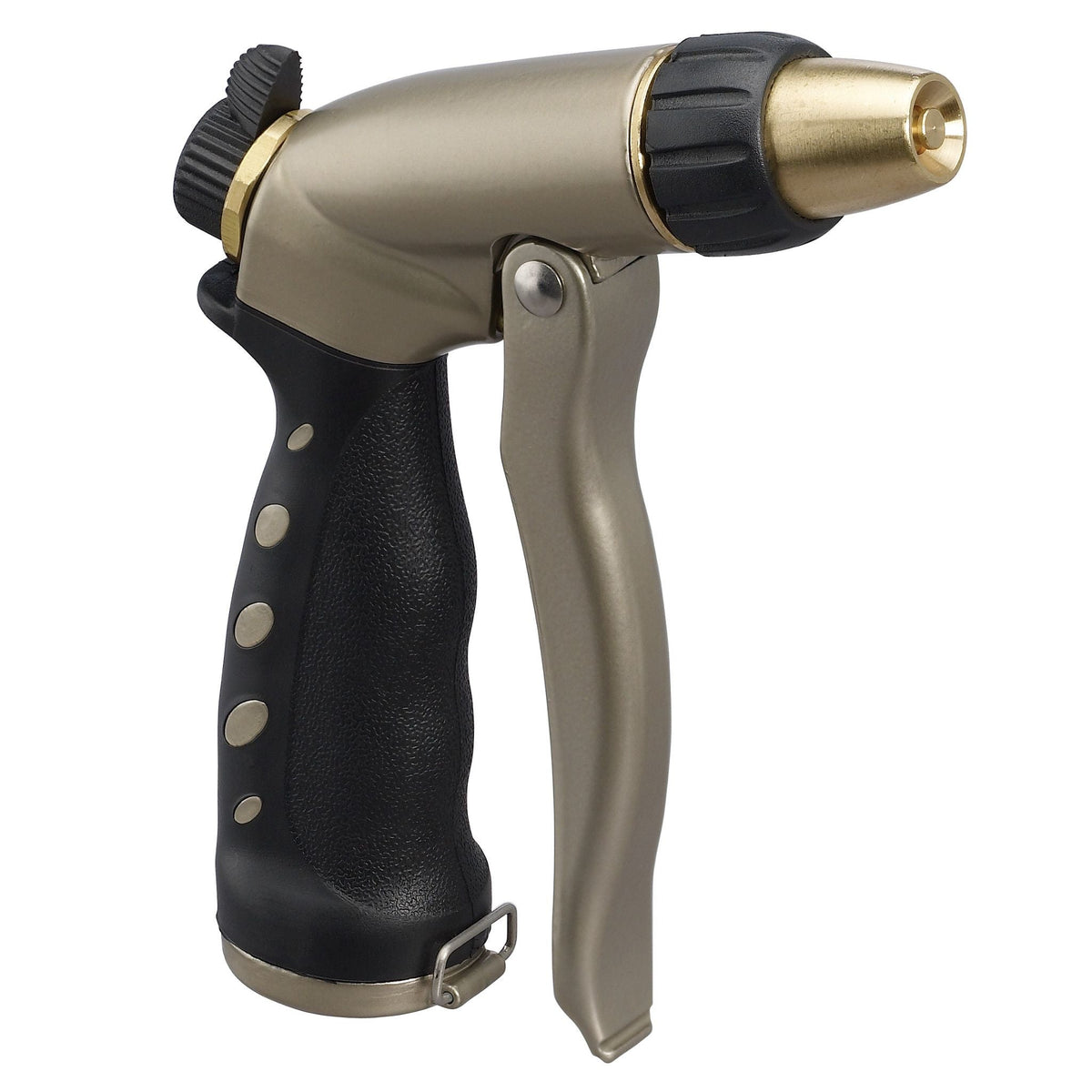 Titanium colored adjustable zinc front trigger nozzle.