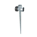 Zinc flow-through outlet on spike base for half inch male pipe thread sprinkler heads. 