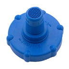 A blue plastic drain valve designed to fit into a Blu-lock 1/2 inch swing pipe for irrigation systems.