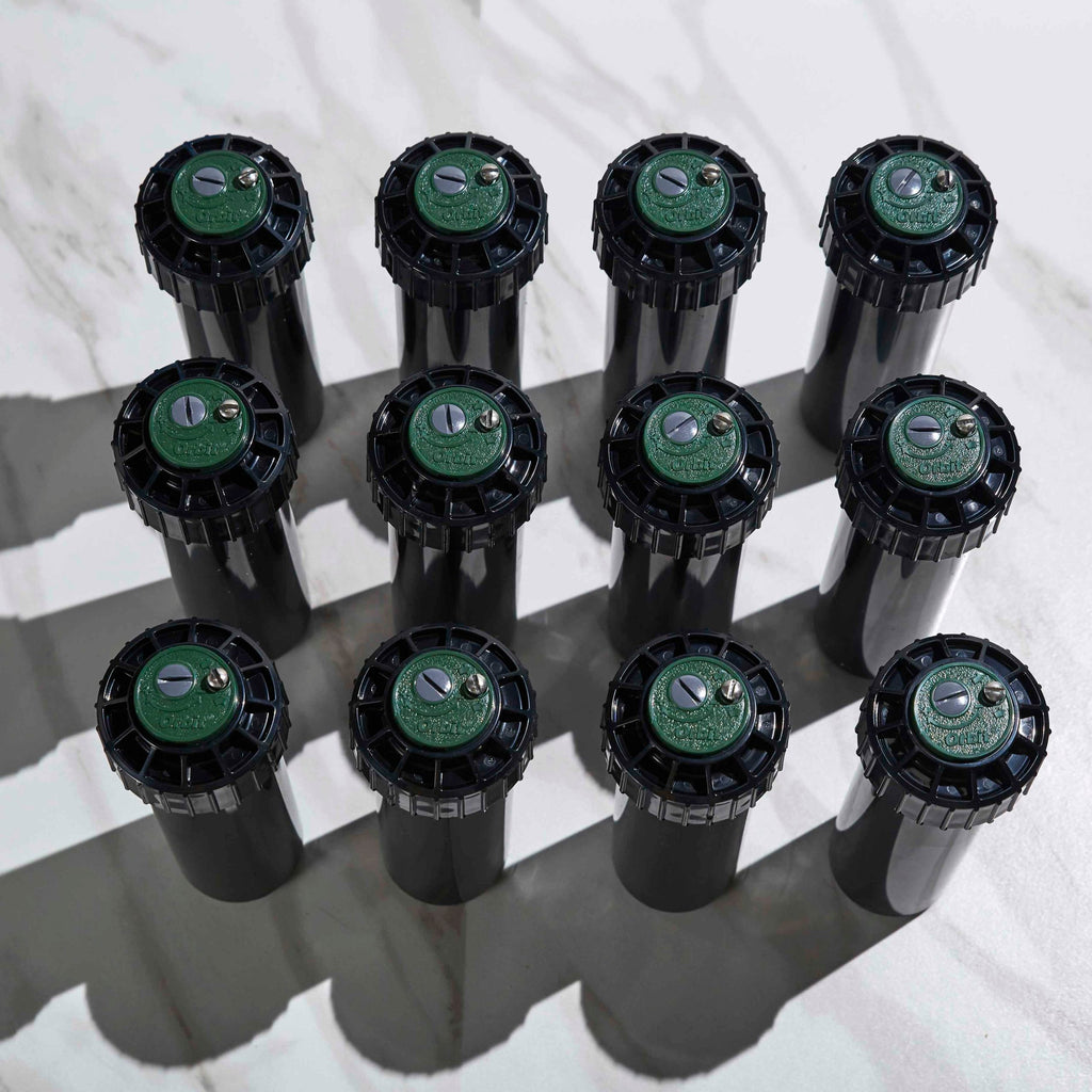 Twelve, high efficiency gear-drive sprinklers.