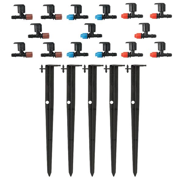12" Micro-Sprinkler Stakes with Full - 1/2 and 1/4 Snap-On Nozzles - 5 count