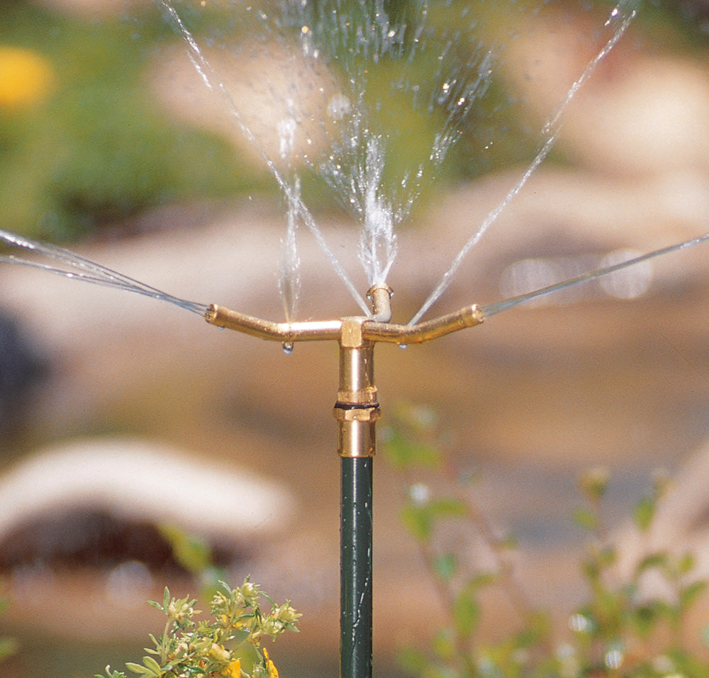 Telescoping High Rise Brass 3-Arm Sprinkler with Step Spike